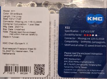 KMC X11 silber/schwarz 114-Glieder für 11-fach
